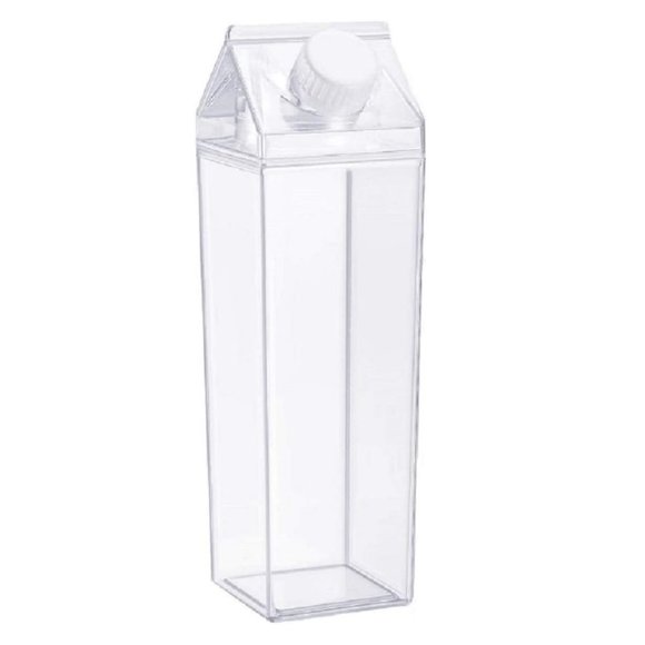Milk Carton Water Bottle 17oz (500mL) Plastic Clear Square Milk Bottles No BPA - Picture 1 of 5